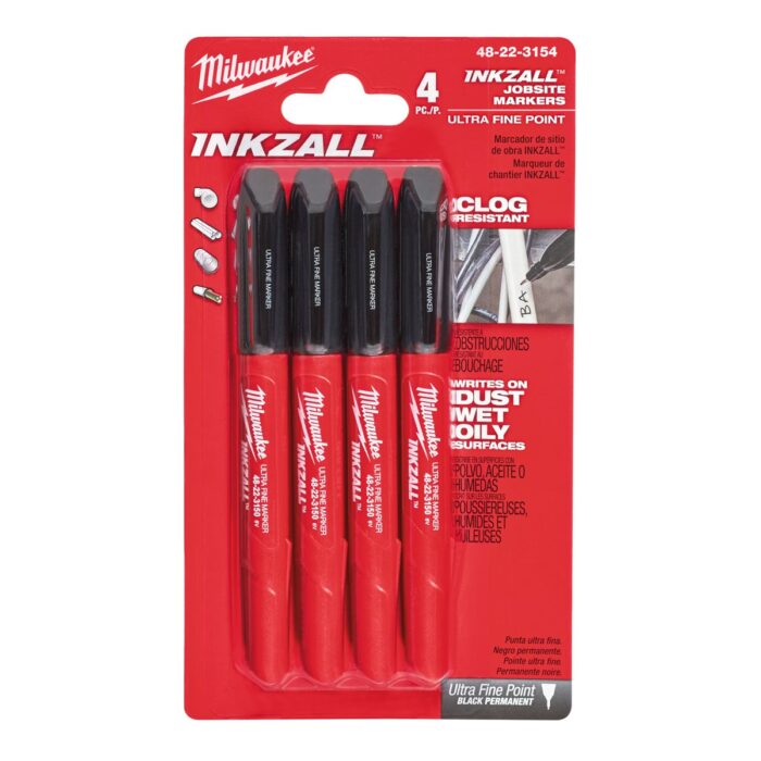 Blíster de 4 marcadores finos negros 0,6mm Milwaukee