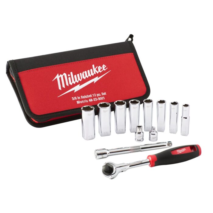 Juego de 12 piezas, carraca y vasos de 3/8" Milwaukee