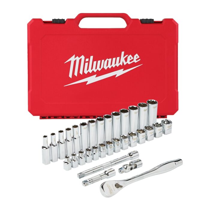 Juego 32 piezas, carraca y vasos de 3/8" métrica Milwaukee