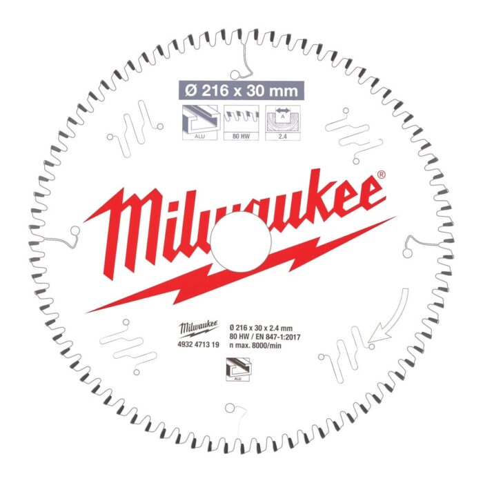 Disco Ingletadora para aluminio 216x30x2,4x80 TF Milwaukee