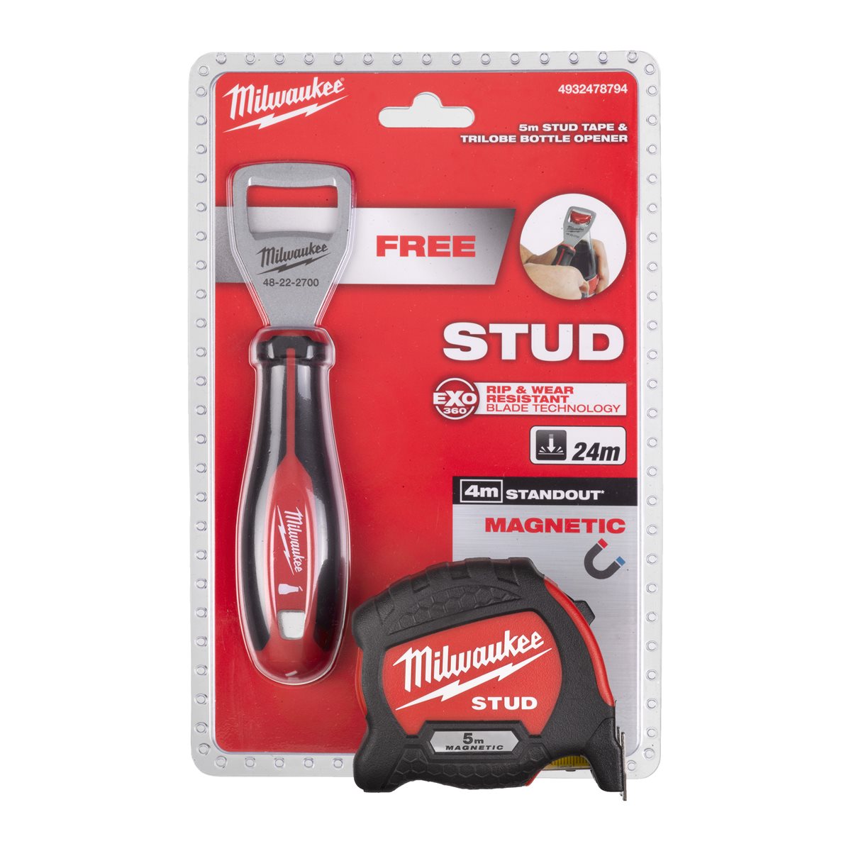 Flexometro stud de 5M + abrebotellas Milwaukee