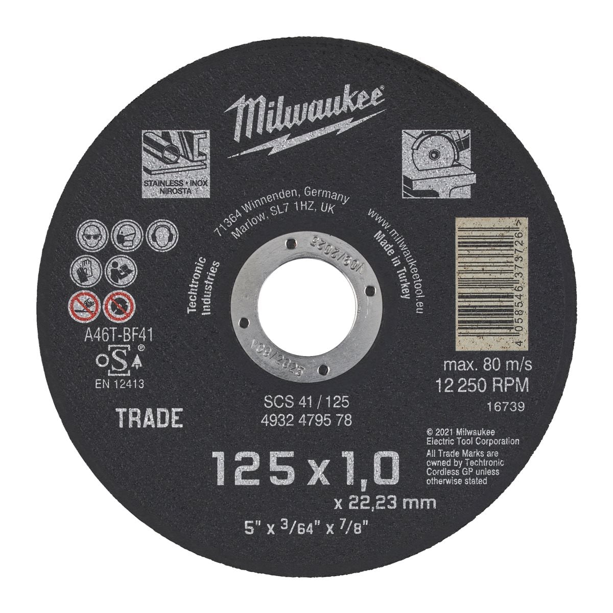 Disco contractor de 125x1mm. Milwaukee