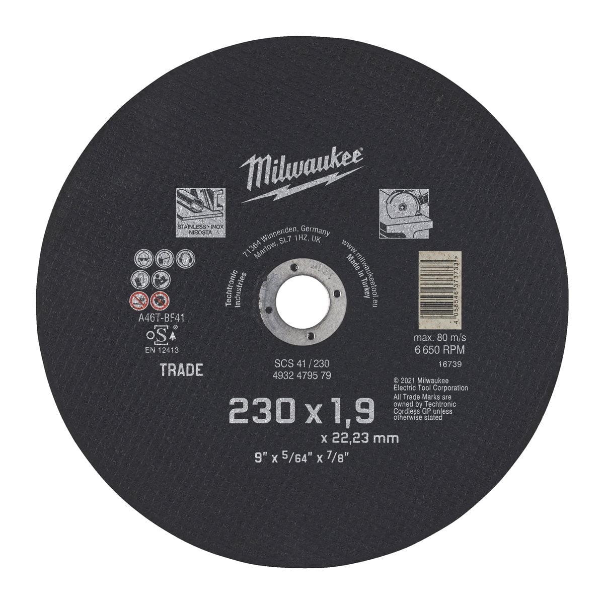 Disco contractor de 230x1,9mm. Milwaukee