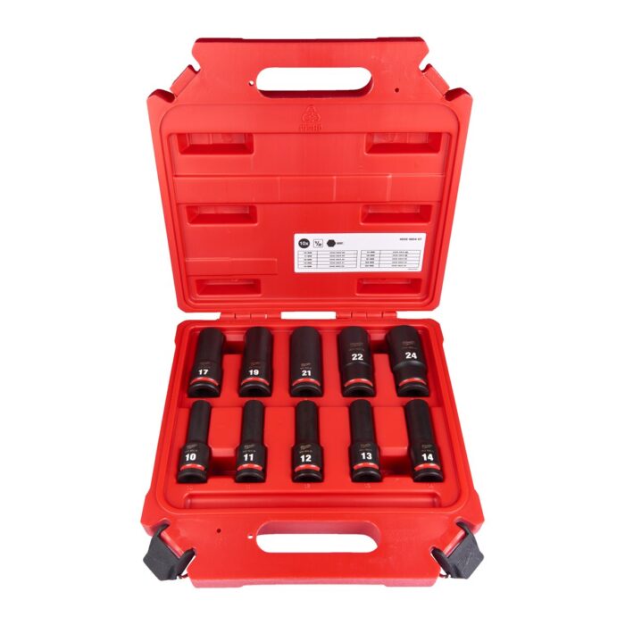 Juego de 10 vasos de impacto largos de ½″ en maleta Milwaukee
