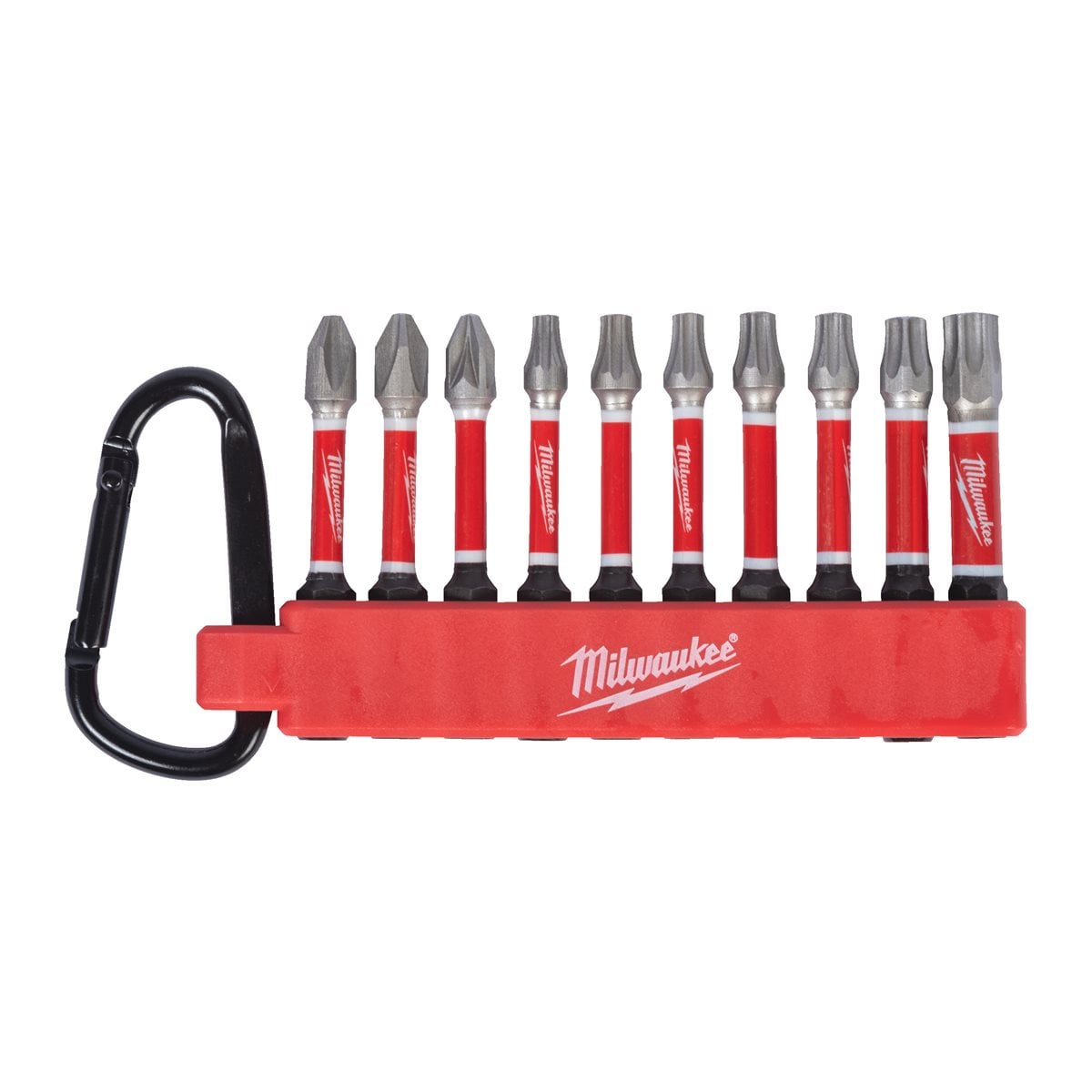 Juego 10 piezas Shockwave con mosquetón (pedir 50 unidades para expositor) Milwaukee