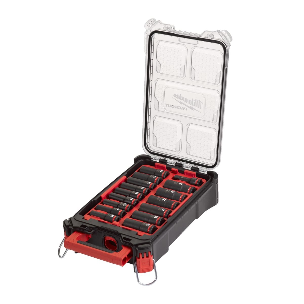 Conjunto de 16 piezas de vasos de impacto largos 1/2" en organizador compacto PACKOUT™ Milwaukee