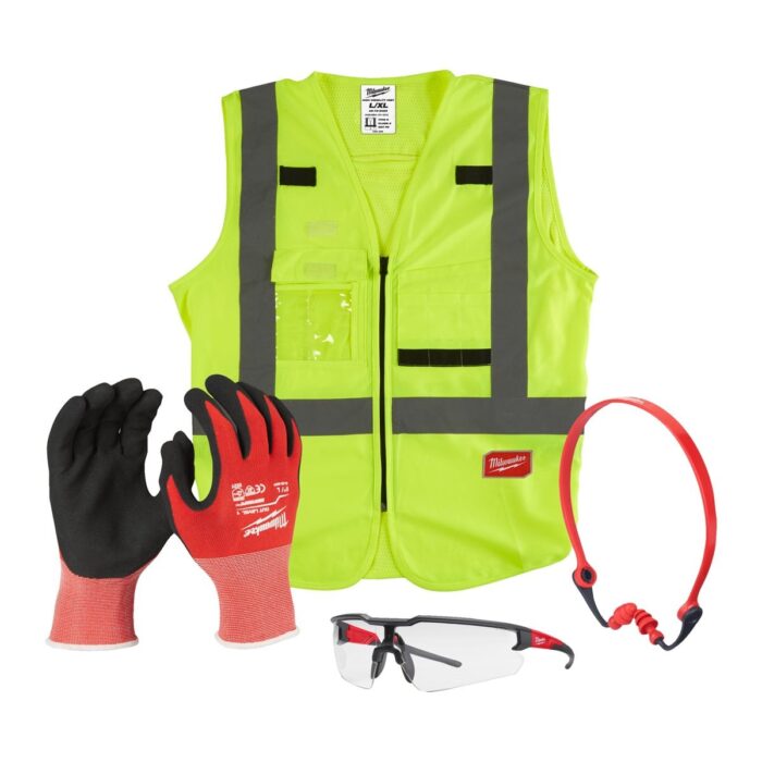Kit EPI: chaleco+guantes+gafas+tapones Milwaukee