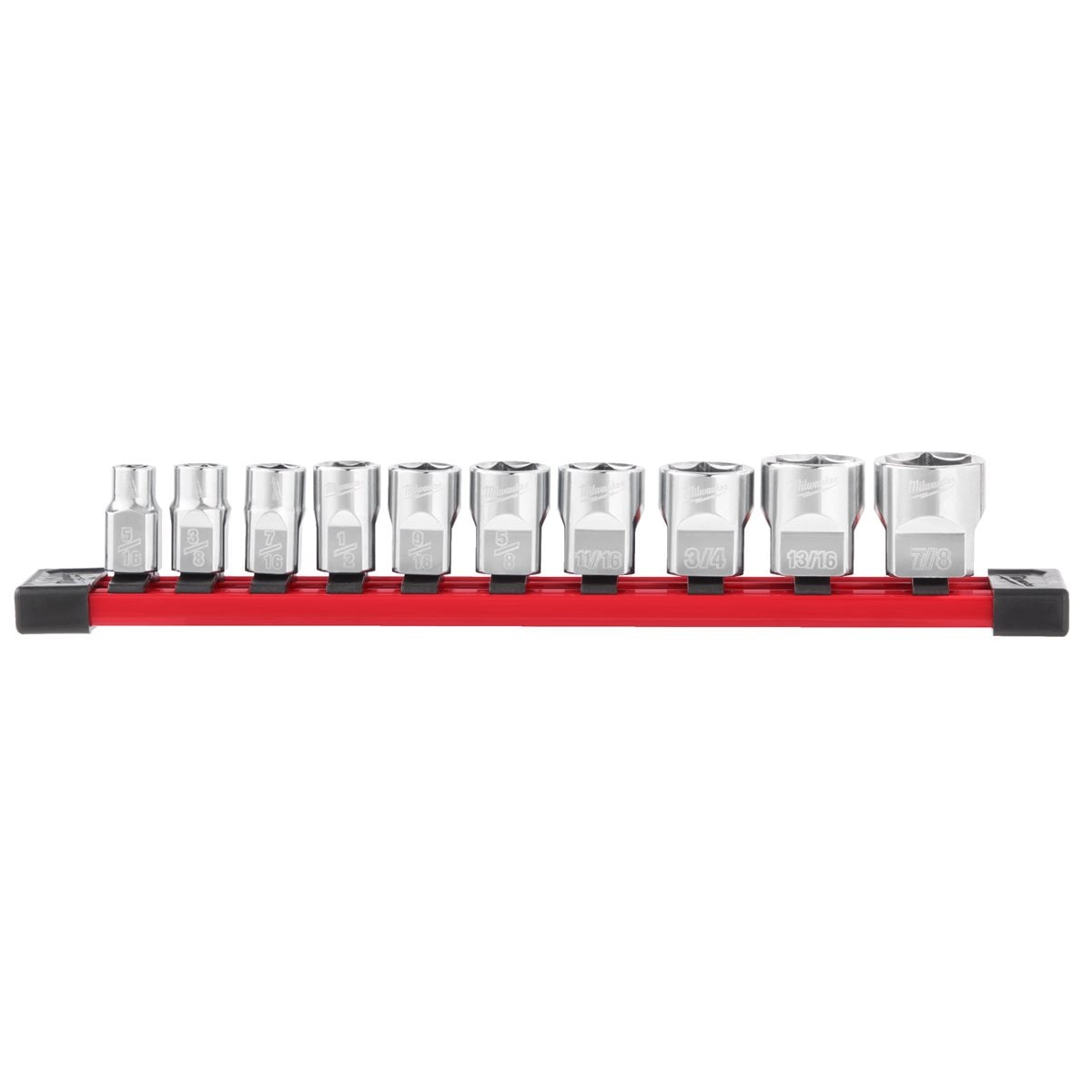 Juego de 10 vasos cortos de 3/8" en raíl de transporte - SAE Milwaukee