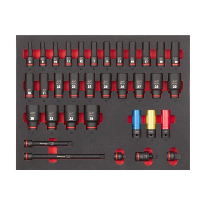 3/3 Espuma con 34 piezas de vasos de impacto largos 1/2" Milwaukee