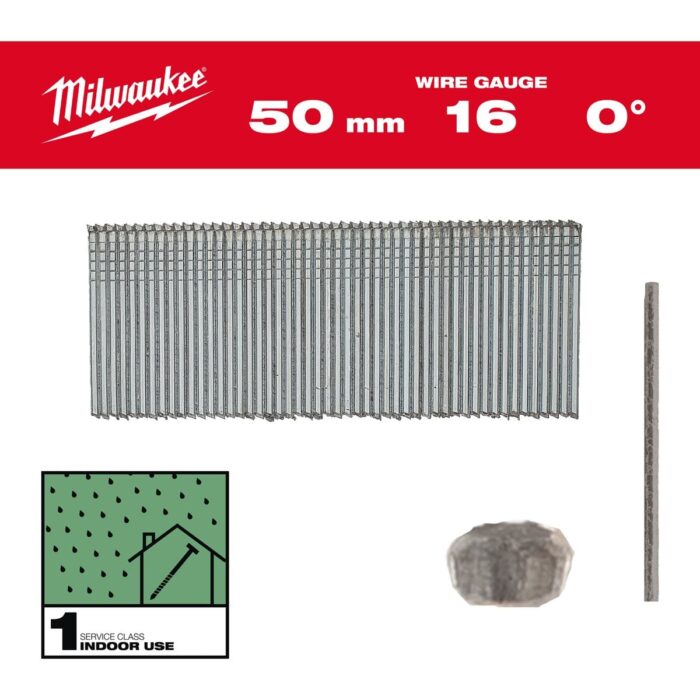 Clavos 16G 0° 50mm - 2.500uds Milwaukee