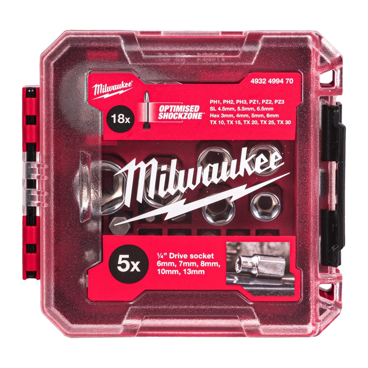 Juego 25 piezas, carraca 1/4" y puntas Milwaukee