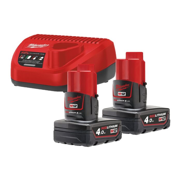 Kit 2 baterías M12B4 + cargador C12C M12NRG-402 Milwaukee