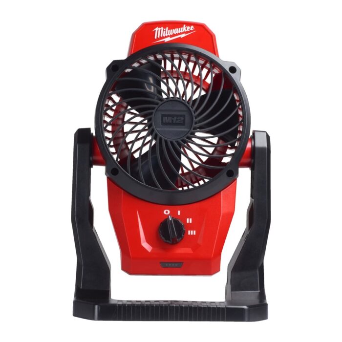 Ventilador M12™, 3 modos de velocidad - 680/450/300m3/h, rotación del cabezal 360°, 3 modos de sujeción: imán, pinza y agujero integrado. Se suministra en versión cero, sin baterías ni cargador Milwaukee