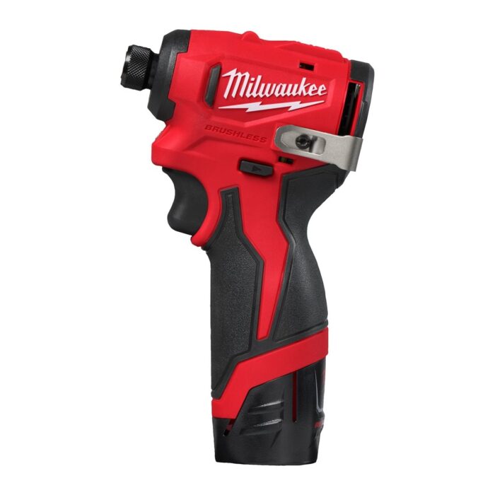 Atornillador de impacto subcompacto M12™ sin escobillas, 1/4" hex. Se suministra con 2 baterías M12B2 y cargador C12C, en kitbox Milwaukee