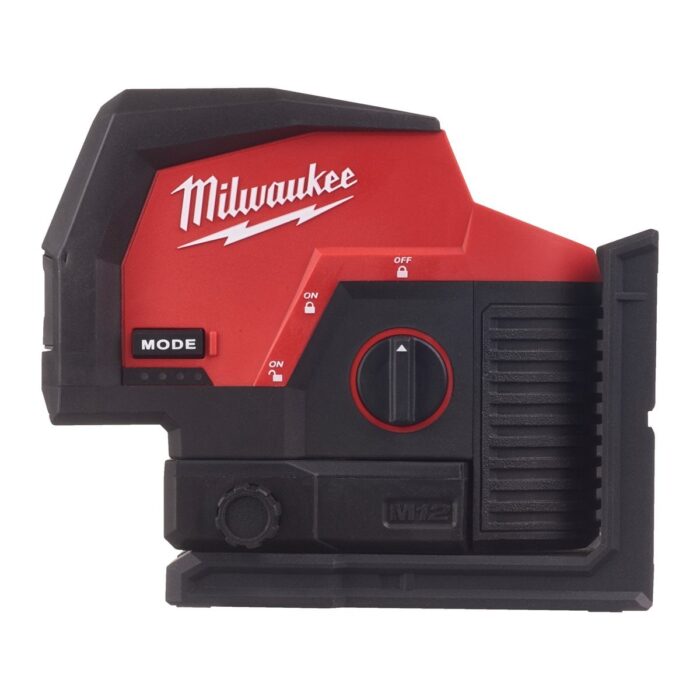 Nivel láser de 2 líneas y plomada M12™, verde, ajuste fino, protección IP54. Incluye pinza para techos y tarjeta de alta visibilidad. Se suministra en versión cero, sin baterías ni cargador, en kitbox Milwaukee