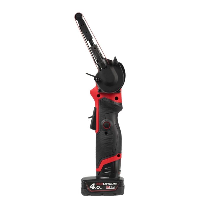 Lijadora de banda subcompacta M12 FUEL™, ancho de banda 10mm, 2 modos: 0-7.200/0-14.500rpm, ajuste de la cabeza de 360°, cambio de accesorio sin llave, función reversible, iluminación LED. Se suministra con 2 baterías M12B4 y cargador C12C, en bolsa de transporte Milwaukee