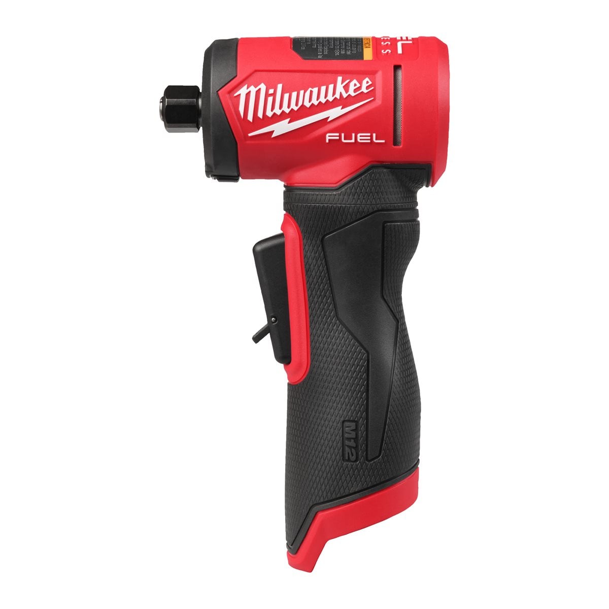 Rectificadora angular M12 FUEL™ G2 con kit de accesorios, 4 modos, 0-20.000rpm, longitud 119mm, capacidad de la pinza 6/8mm, máximo diámetro de disco 76mm. Incluye adaptador para brocas M14 de diamante, brocas Diamond Max de 6 y 8mm. Se suministra en versión cero, sin baterías ni cargador Milwaukee