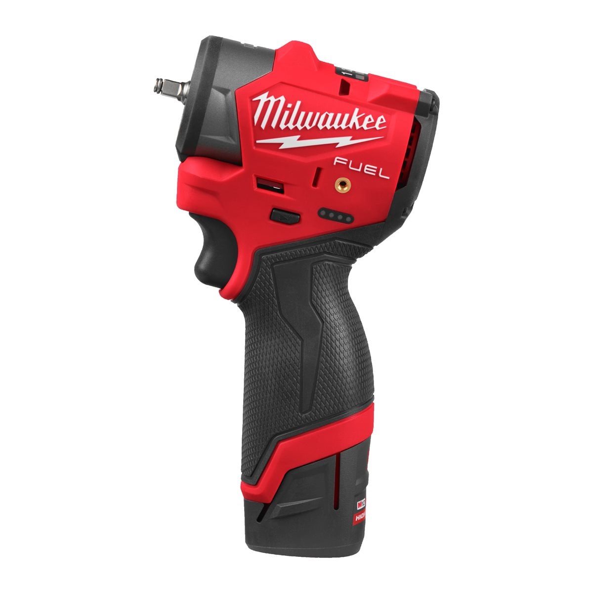 Llave de impacto supercompacta M12 FUEL™, recepción 1/4" con anillo de fricción, 4 modos, máximo par de apriete 95Nm y 136Nm de desapriete. Se suministra con 2 baterías M12HB2.5 y cargador C12C, en HD-box Milwaukee