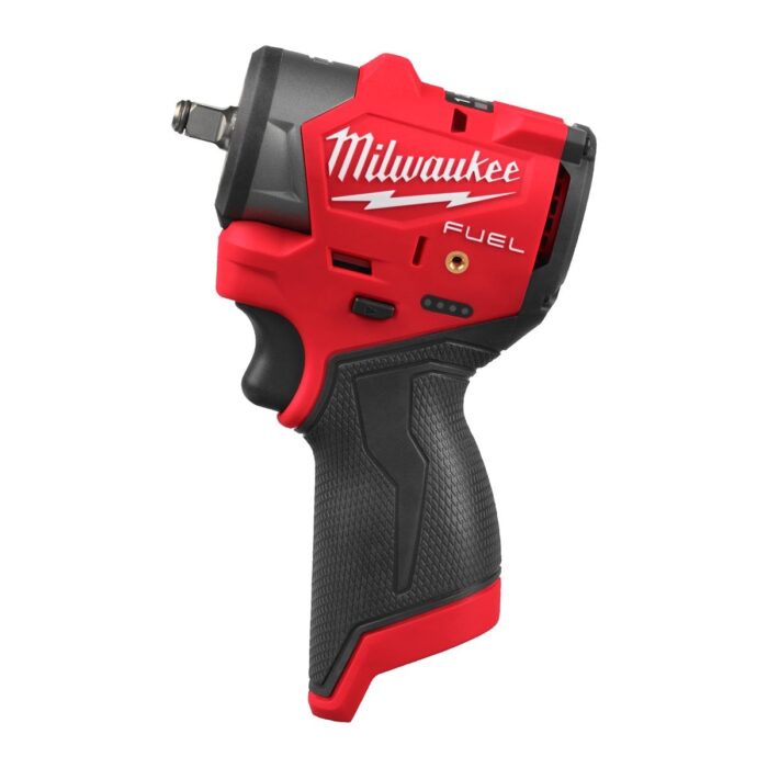 Llave de impacto supercompacta M12 FUEL™, recepción 3/8" con anillo de fricción, 4 modos, máximo par de apriete 271Nm y 305Nm de desapriete. Se suministra en versión cero, sin baterías ni cargador Milwaukee