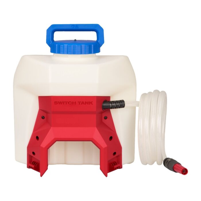 Tanque de agua SWITCH TANK™, capacidad 15l, longitud de manguera 3m, presión regulable hasta 4,14bar (20-60PSI), caudal 0,6-4,6l/min, distancia de pulverización 7,6m. Incluye boquilla de agua. Se suministra en versión cero, sin baterías ni cargador Milwaukee