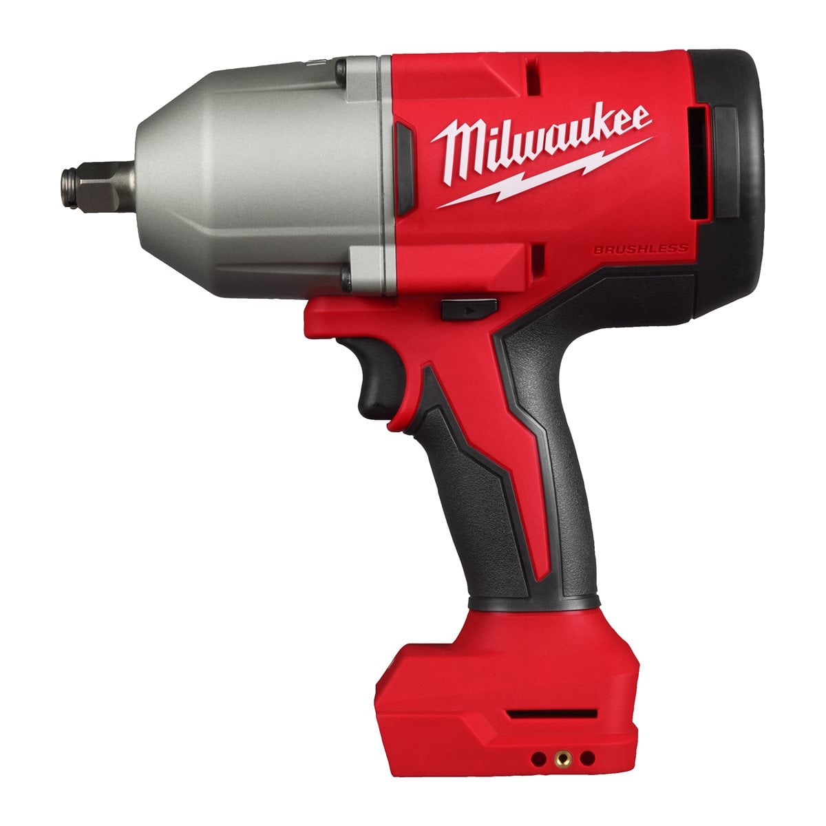 Llave de impacto de alto par sin escobillas M18™, recepción 1/2" con anillo de fricción, velocidad 1.750rpm, máximo par de apriete 1.085Nm, máximo par de desapriete 1.627Nm, longitud total 222mm. Se suministra en versión cero, sin baterías ni cargador, en HD-box Milwaukee