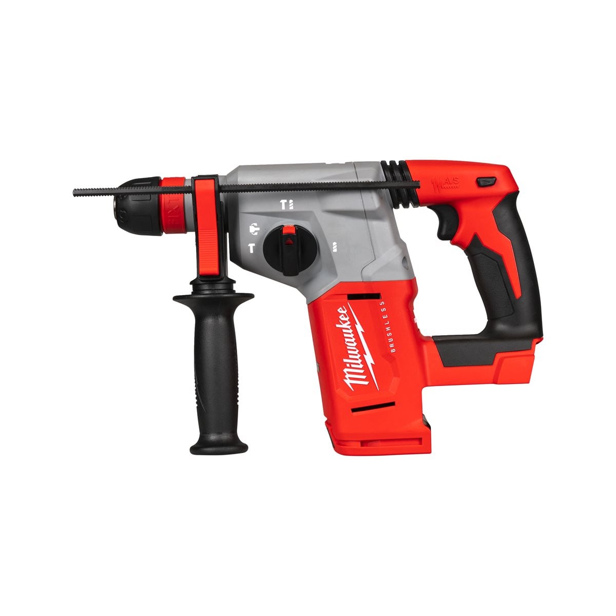 Martillo combinado SDS-Plus sin escobillas M18™, 4 modos, 2,3J de energía de impacto, capacidad máxima 26mm, 0-1.400rpm, 0-4.900bpm, FIXTEC™. Se suministra en versión cero, sin baterías ni cargador, en HD-box Milwaukee