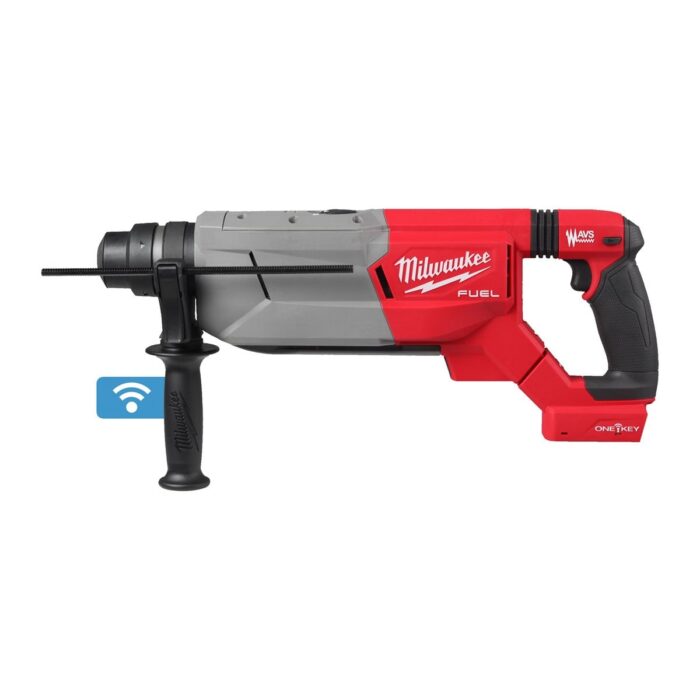 Martillo combinado SDS-Plus M18 FUEL™ ONE-KEY™, empuñadura en D, 4 modos, 4,9J de energía de impacto, capacidad máxima 32mm, 0-800rpm, 0-4.600bpm, AUTOSTOP™. Se suministra en versión cero, sin baterías ni cargador, en kitbox Milwaukee