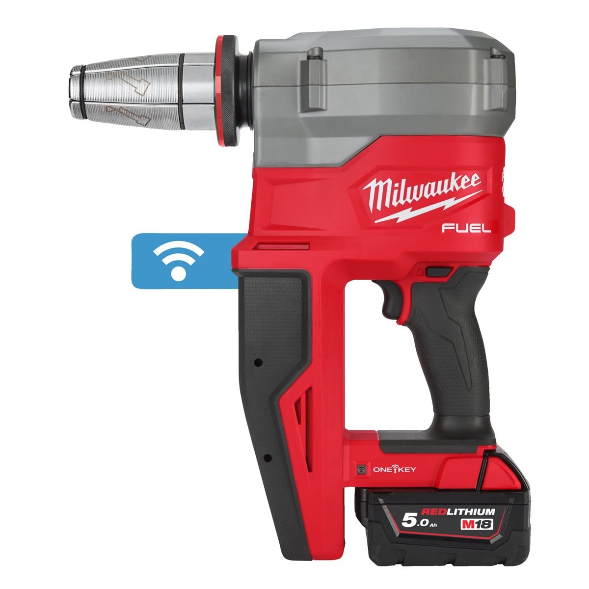 Expandidora de tubo M18 FUEL™ , presión 6bar, capacidad máxima tubo 50x4,6mm, carrera 31,1mm, autorrotación. Incluye cabezales 32, 40 y 50mm. Se suministra con 2 baterías M18B5 y cargador rápido M12-18FC, en kitbox Milwaukee