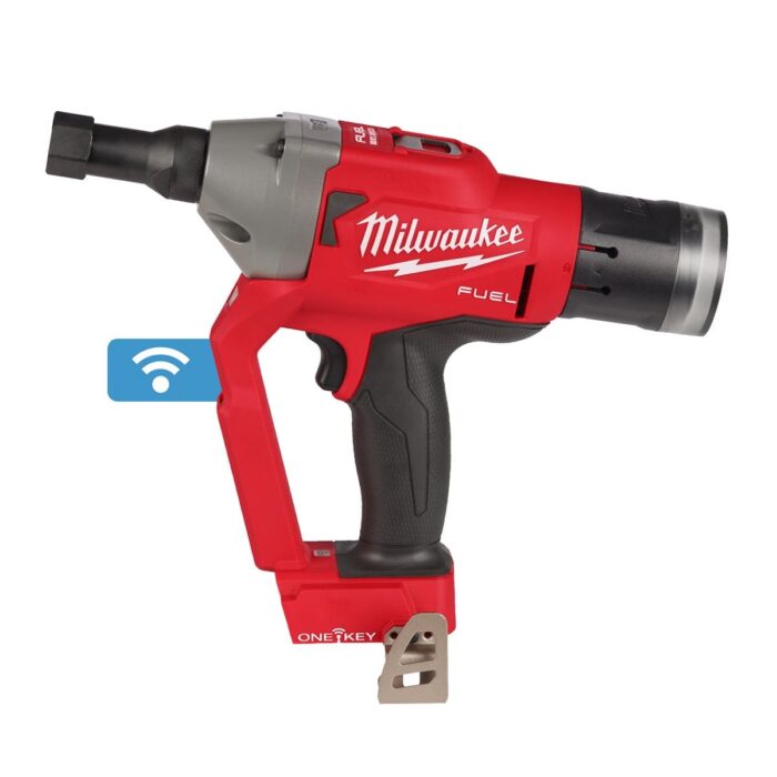 Remachadora de pernos de collar M18 FUEL™ ONE-KEY™, capacidad 4,8 y 6,4mm, compatible con pernos Bobtail®, C6L®, C120L® y Magna-Grip® producidos por HUCK®, compatible con pernos Hucktainer® de 9,53mm (con adaptador M18ONEFLT-HT), fuerza de tracción 20.000N, carrera 30mm. Se suministra en versión cero, sin baterías ni cargador, en HD-box Milwaukee