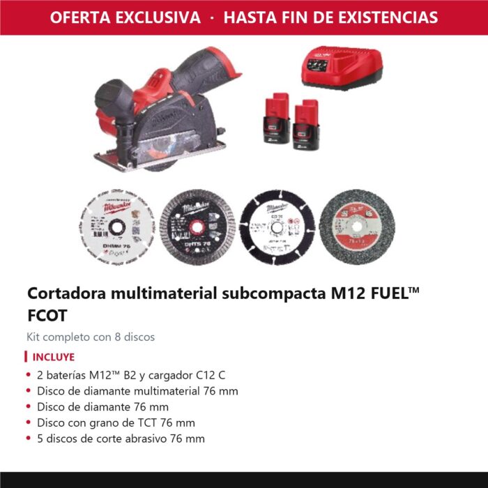 Kit cortadora multimaterial subcompacta M12 FCOT con 2 baterías Milwaukee