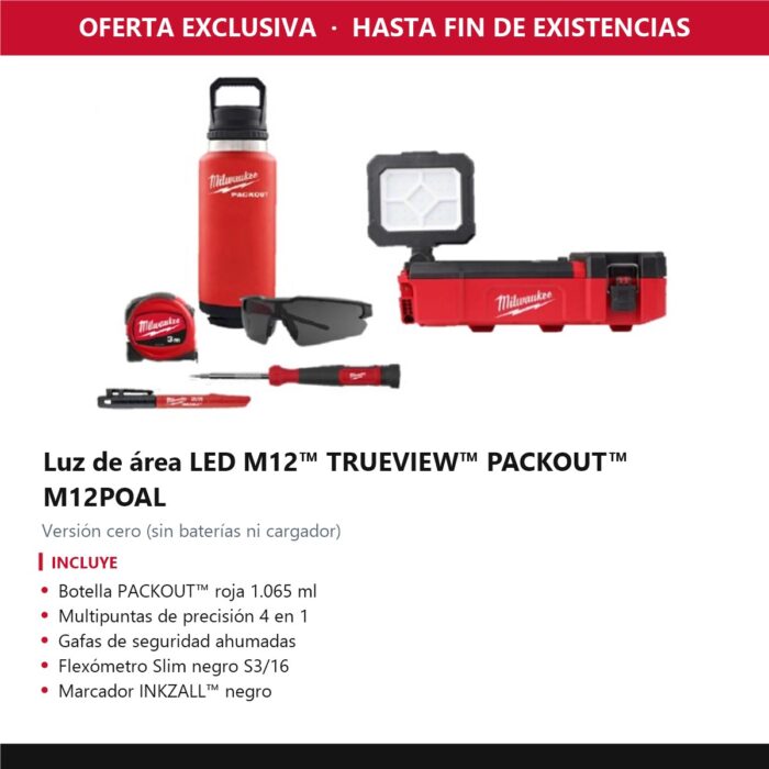 Luz de área LED M12™ TRUEVIEW™ PACKOUT™ M12POAL-0 + kit de regalo Milwaukee