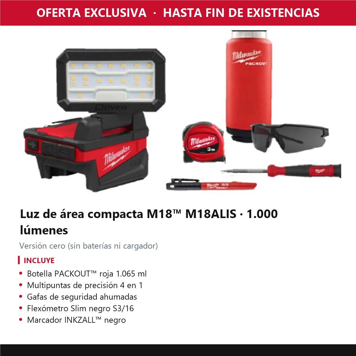 Luz de área compacta M18™ M18ALIS-0 + kit de regalo Milwaukee