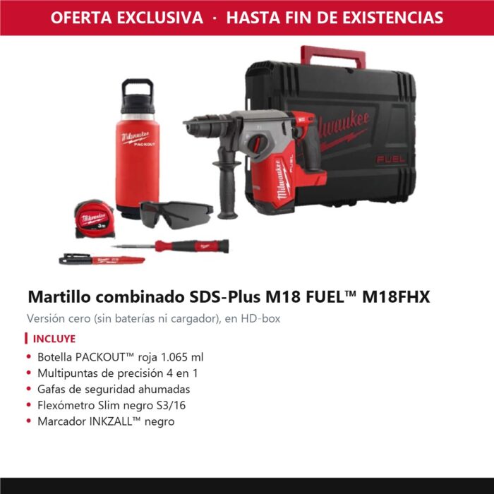 Martillo combinado SDS-Plus M18 FUEL™ M18FHX-0X + kit de regalo Milwaukee