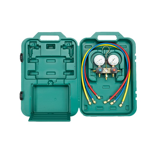Juego manómetro 2 vias c/estuche R-32